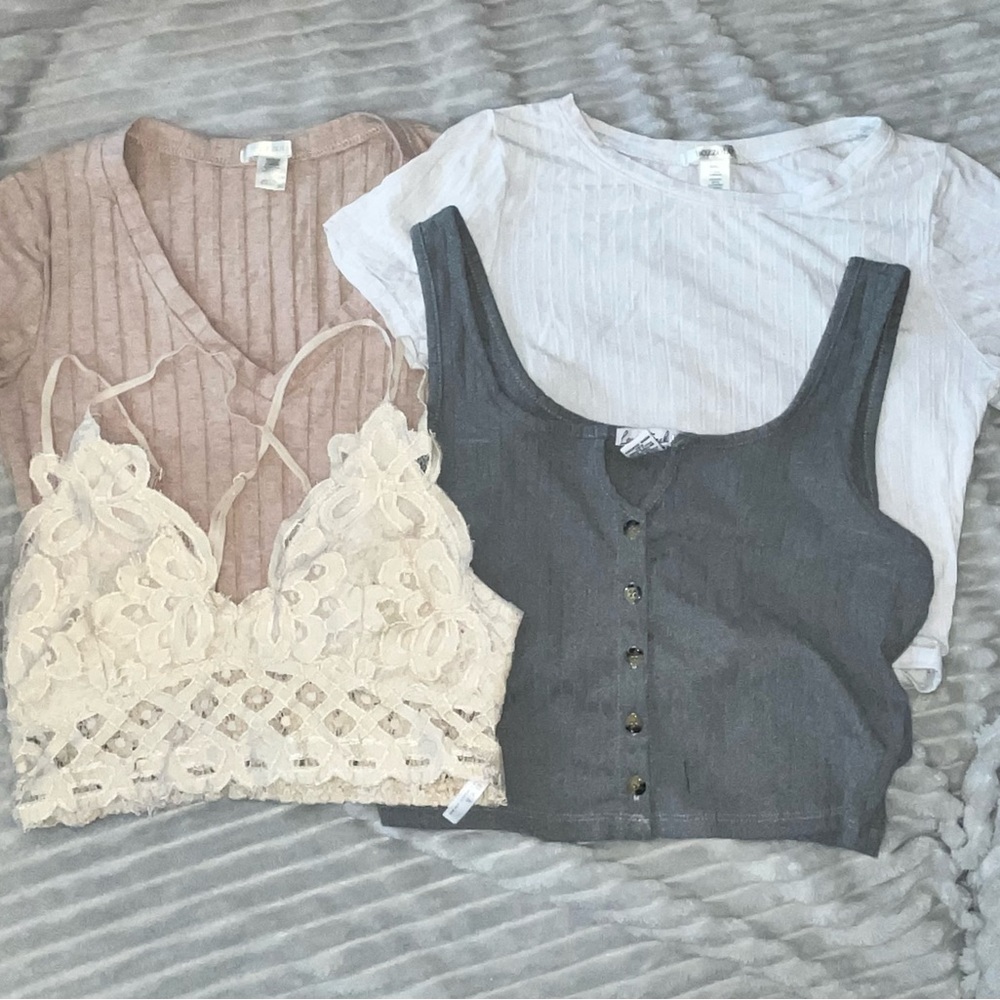 Stylish Women's Tops Set - Cream, Gray, and Tan (Medium and Small)